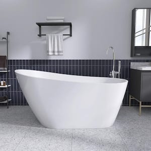 55 in. x 30.75 in. Acrylic Soaking Tub Flatbottom Free Standing Bathtub Chrome Anti-Clogging Drain in Glossy White
