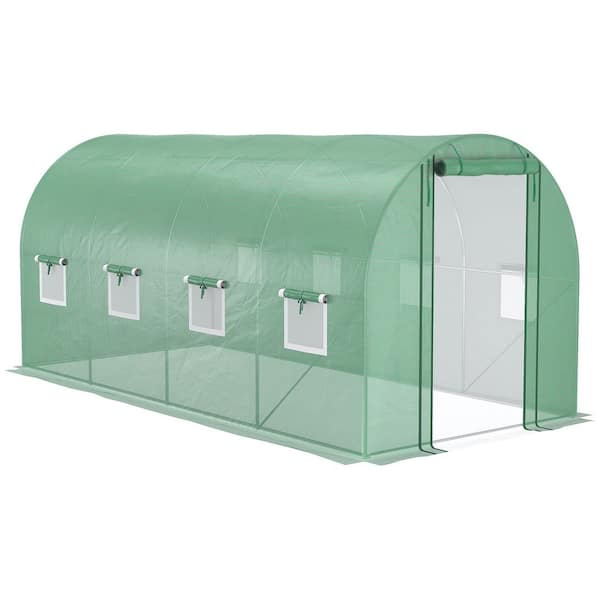 14.6 ft. W x 6.6 ft. D x 6.6 ft. H Walk-in Tunnel Hoop Greenhouse with Mesh Door& 8-Windows, Large Green House in Green