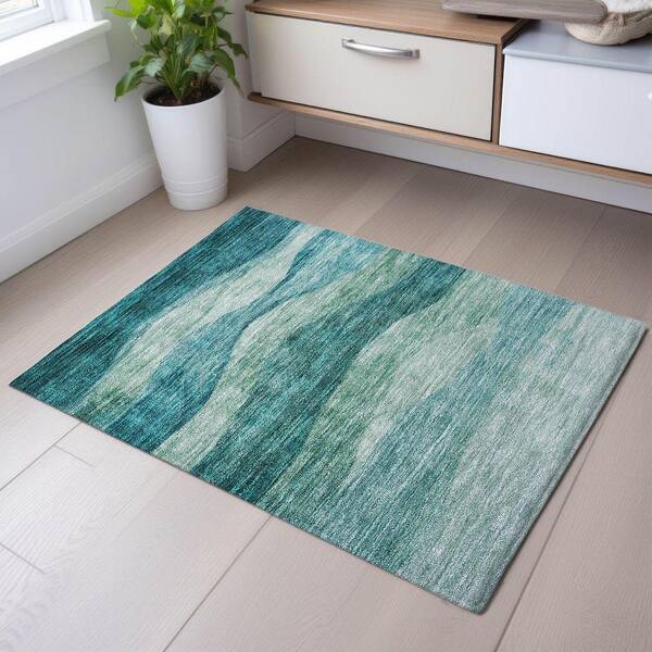 Mayfield Premium Machine Washable Abstract AMF1141 Teal 2 ft. x 3 ft. Area Rug