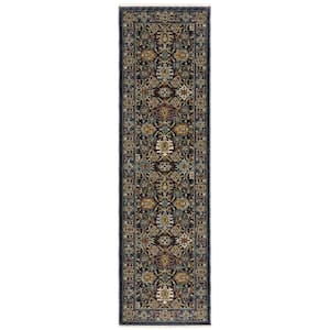 Ambrose Blue/Multi 2 ft. x 8. ft. Traditional Oriental Floral Polyester Fringe Edge Indoor Runner Area Rug