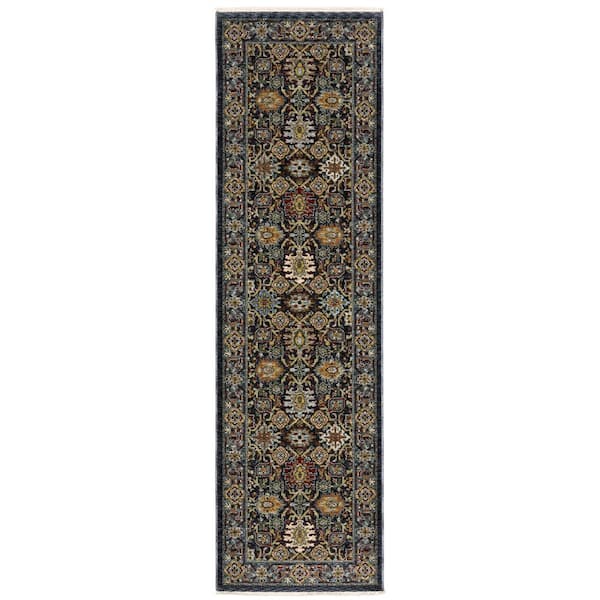 AVERLEY HOME Ambrose Blue/Multi 2 ft. x 8. ft. Traditional Oriental Floral Polyester Fringe Edge Indoor Runner Area Rug