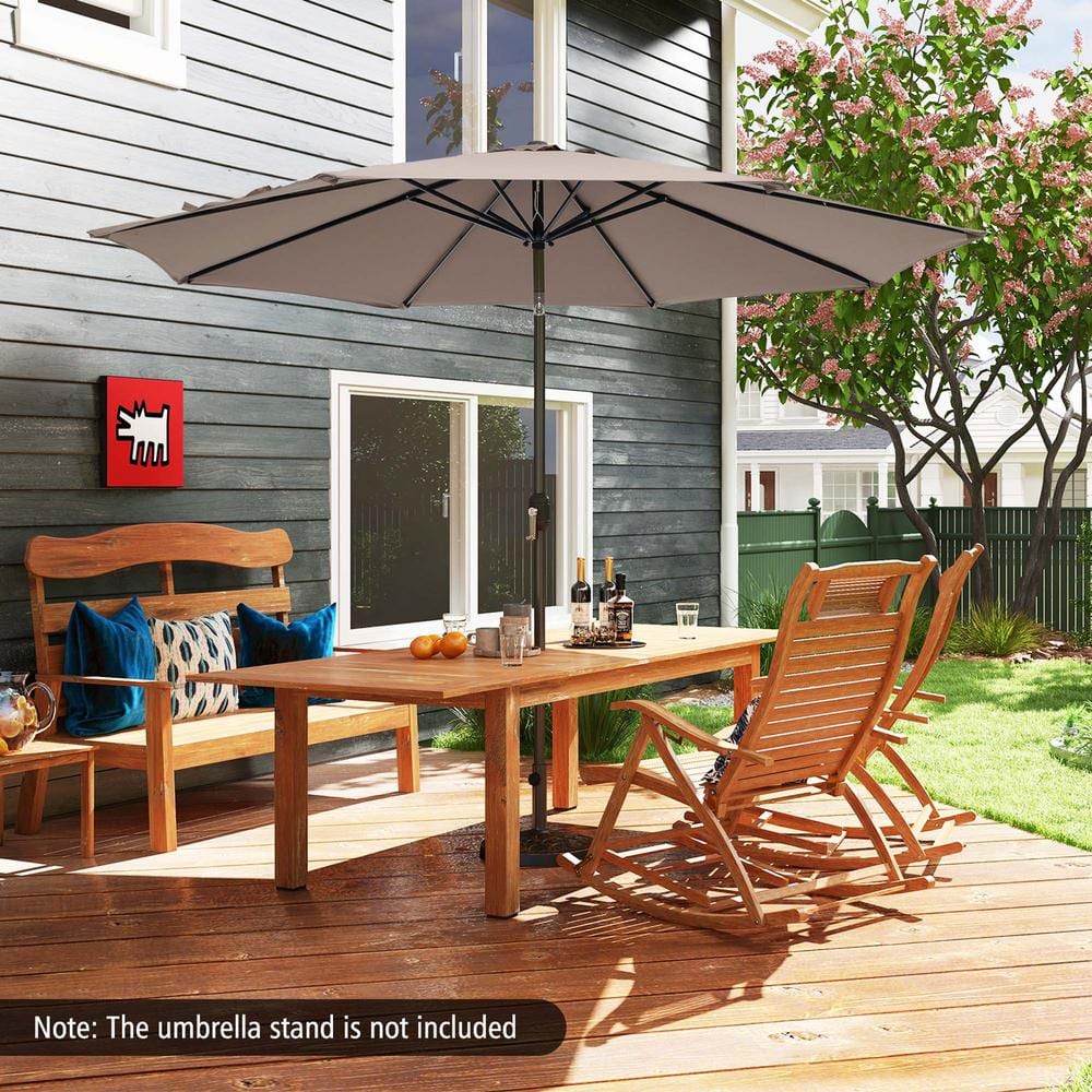 Tan 10ft Hexagon Steel Frame Patio Umbrella with Crank Lift