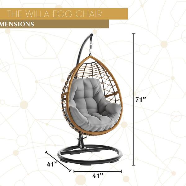 Armoedig muis of rat Zwart MOD Willa Steel Outdoor Hanging Egg Chair with Gray Cushions WILLAEGG-GRY -  The Home Depot