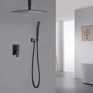 1-Spray Patterns with 2.5 GPM 16 in. Ceiling Mount Dual Shower Heads in Matte Black
