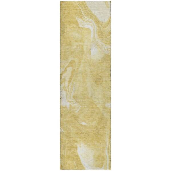 Dream Shag Premium Machine Washable Abstract ADS802 Gold 2 ft. x 7 ft. Runner Rug