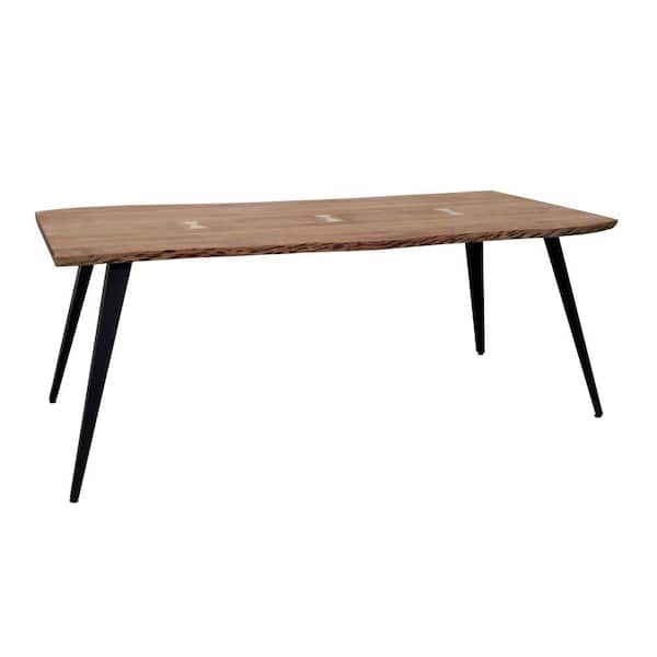 Benjara 35.5 in. Brown and Black Acacia Wood Top 4 Legs Dining Table with Angled Legs Seats 6