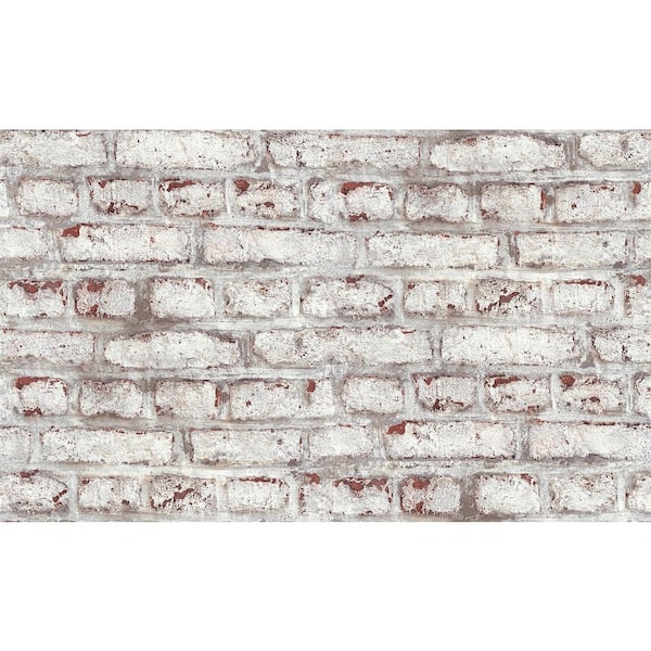 Unbranded Bricks and More Collection White Distressed Plastered Brick Matte Finish Vinyl on Non-Woven Non-Pasted Wallpaper Sample