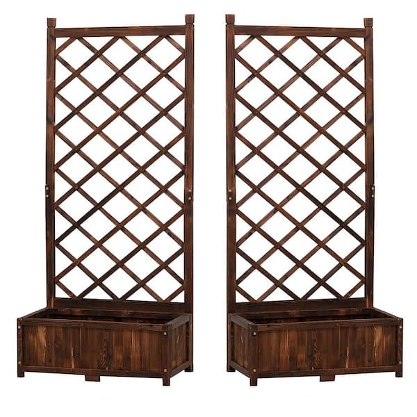 67in Brown Wood Outdoor Raised Garden Bed Planter Privacy Lattice Panels with Trellis for Patio Porch (2-Packs)