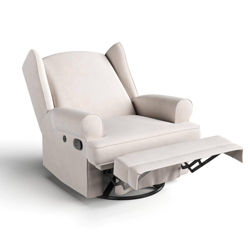 Ivory Swivel Recliner with Metal Base and USB Ports