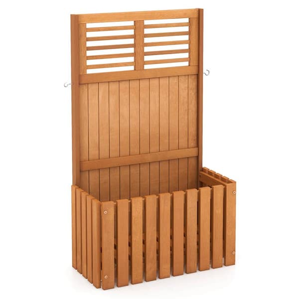 Costway Nature Teak Color Wooden Outdoor Raised Garden Bed with Trellis and Planter Box Privacy Screen