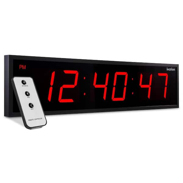 30 in. Large Digital Wall Clock, Wall Mounted LED Wall Clock, Red