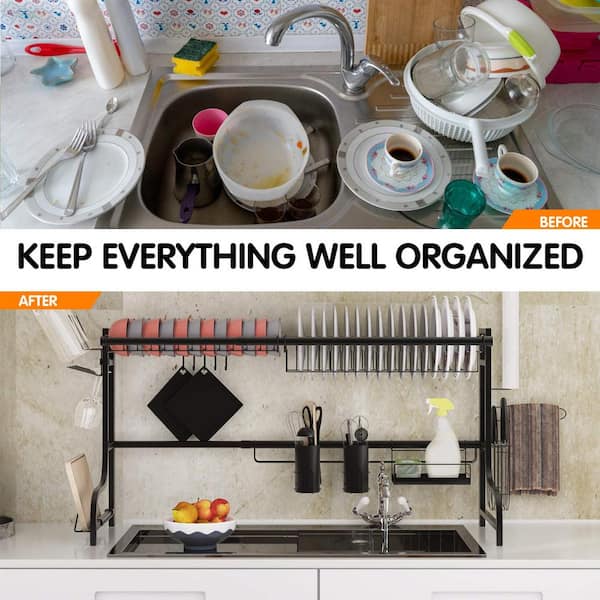 Adjusted Stainless Steel Black Kitchen Accessories Dish Drying Storage Rack Over  Sink - China Dish Storage Basket and Kitchen Storage price