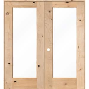 72 in. x 80 in. Rustic Knotty Alder 1-Lite Clear Glass Right Handed Solid Core Wood Double Prehung Interior Door