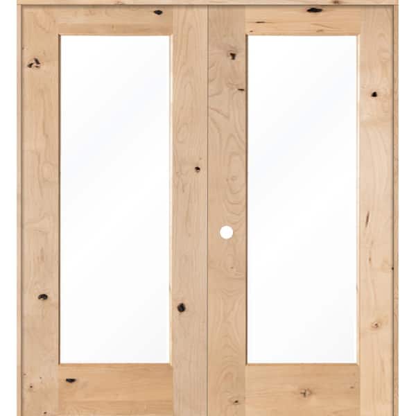 Krosswood Doors 72 in. x 80 in. Rustic Knotty Alder 1-Lite Clear Glass Right Handed Solid Core Wood Double Prehung Interior Door