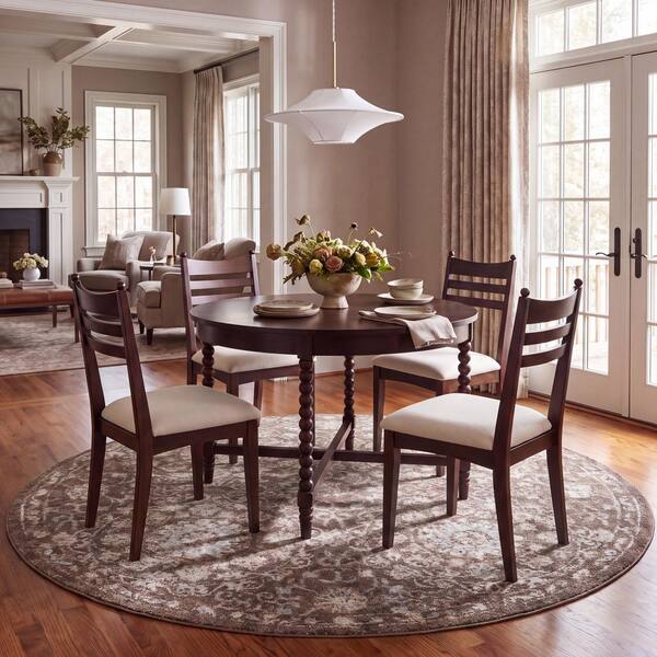 Evoke 7 ft. x 7 ft. Dark Beige/Light Brown Persian Round Rug