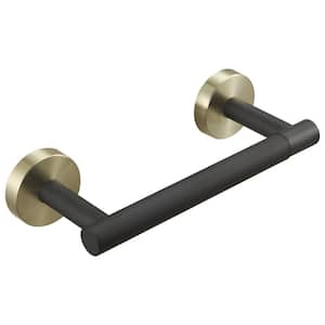 Double Post Pivoting Wall Mounted Bathroom Towel Bar Toilet Paper Holder in Black Gold