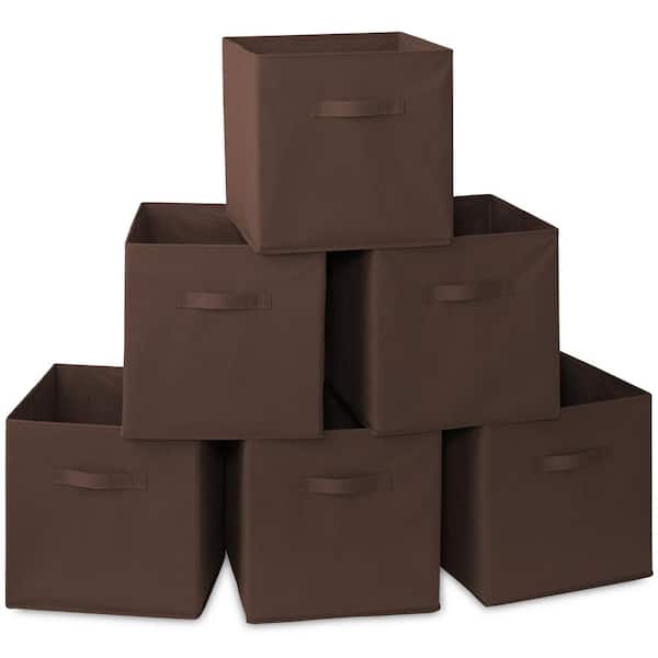 Casafield Chocolate Brown 13 in. x 13 in. Fabric Collapsible Cubes Decorative Basket Storage Bins-Set of 6