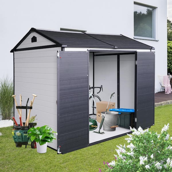 8 Ft. X 7 Ft. Outdoor Resin Storage Shed With Floor Garden Tool Shed For Yard, Patio And Lawn (56 Sq. Ft. ) Storage Shed-38 - The Home Depot