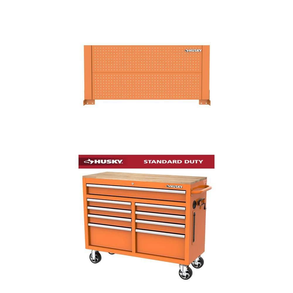 Husky 46 in. Orange Mobile Workbench with Wood Top and Steel