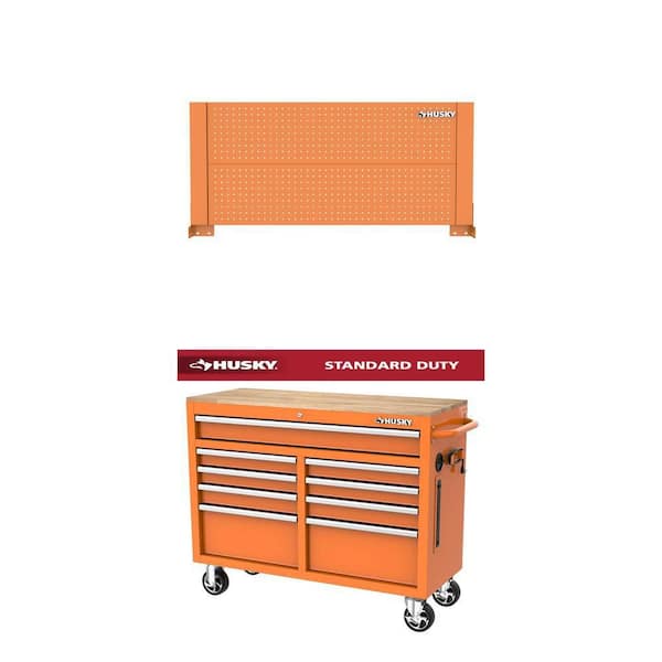 Husky 46 in. Orange Mobile Workbench with Wood Top and Steel