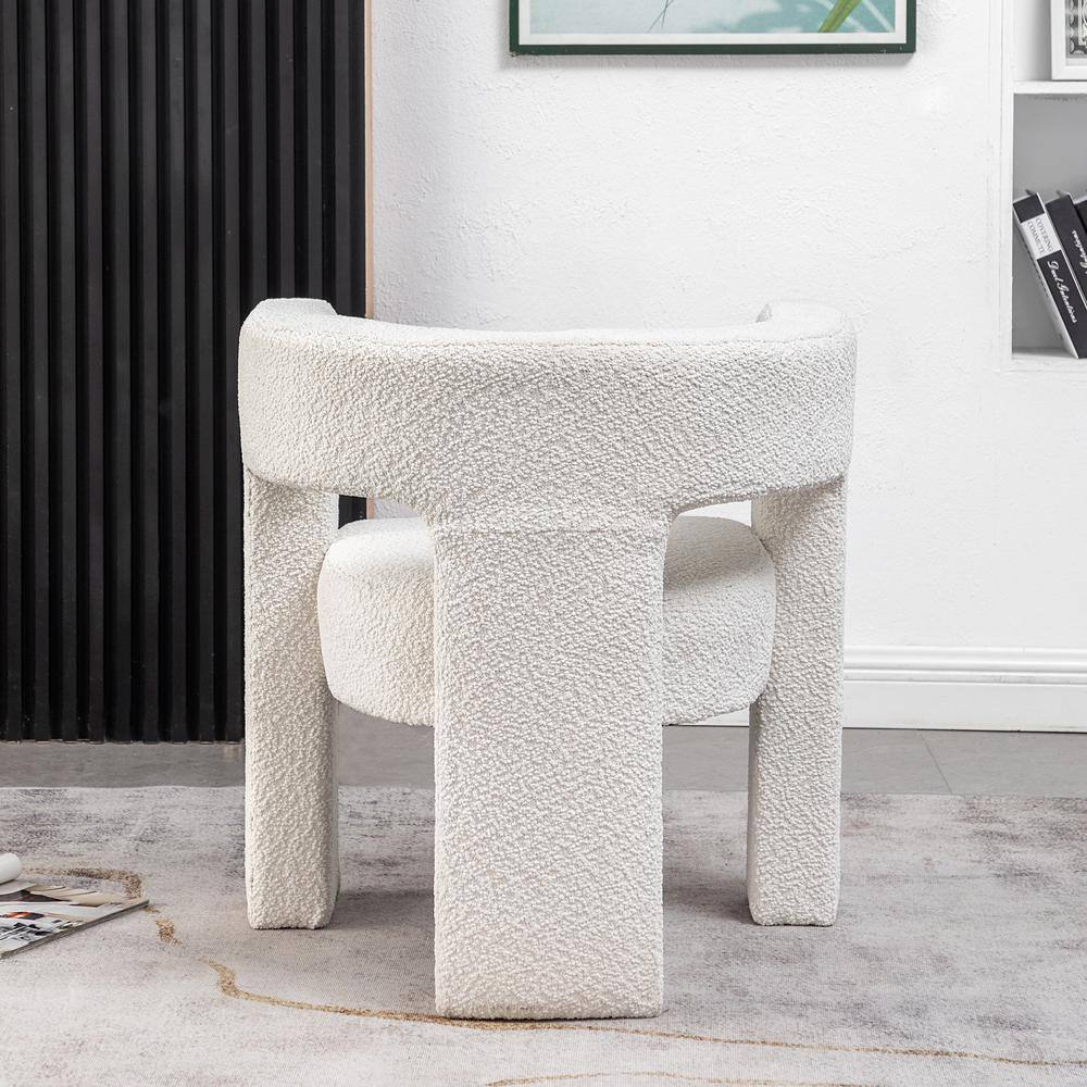 Cream Boucle Upholstered Barrel Accent Chair with Wood Frame