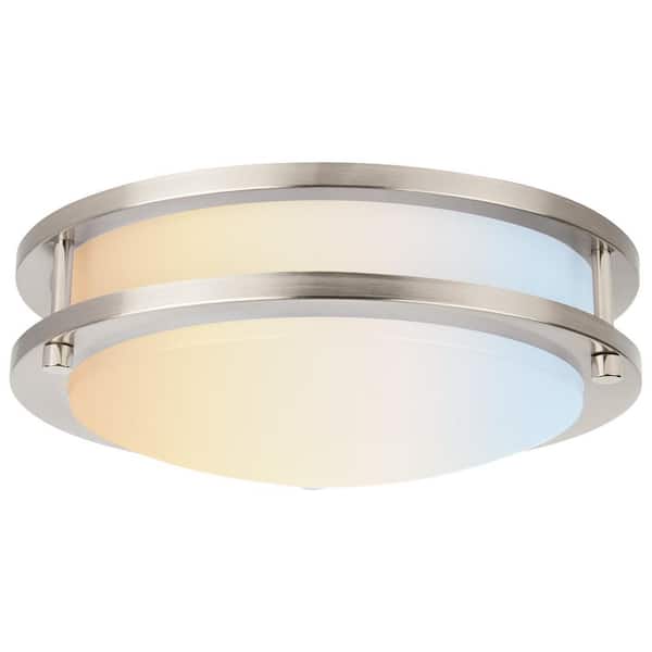 Sunlite 10 in. Brushed Nickel Energy Star ETL Listed Flush Mount with Frosted Shade Integrated LED Selectable CCT (1 Pack)