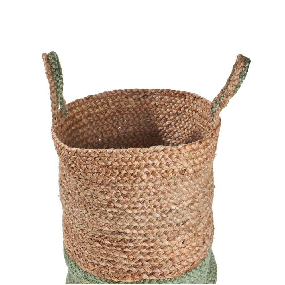 Seafoam Teal & Natural Jute Round Storage Basket 17" x 15"