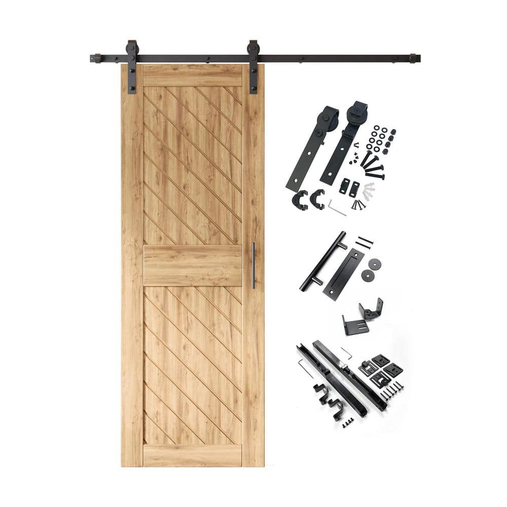 XT2 30 in. x 84 in. C-Panel Unfinished Slanted Stripe Design Solid Pine Wood Sliding Barn Door with Hardware Kit price history on PriceWatchPro