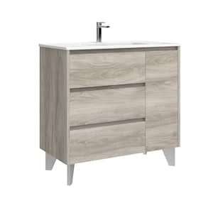 Lila 36.0 in. W Single Basin Freestanding Bath Vanity in Grey Pine with Ceramic White Top