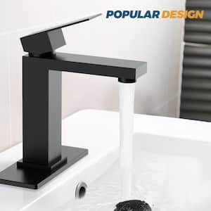 Single Handle Mid-Arc Bathroom Faucet with Pop-Up Drain Included and Spot Resistant in Matte Black