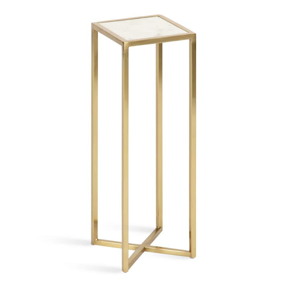 Jaspur Gold Finish Square Metal and Marble Accent Table