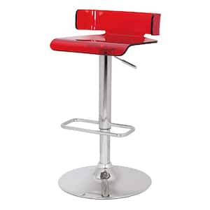 Rania 35 in. Red and Chrome Backless Metal Extra Tall Bar Stool with Acrylic Seat