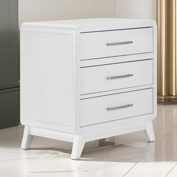 Benjara 17 in. 3-Drawer White Wooden Nightstand