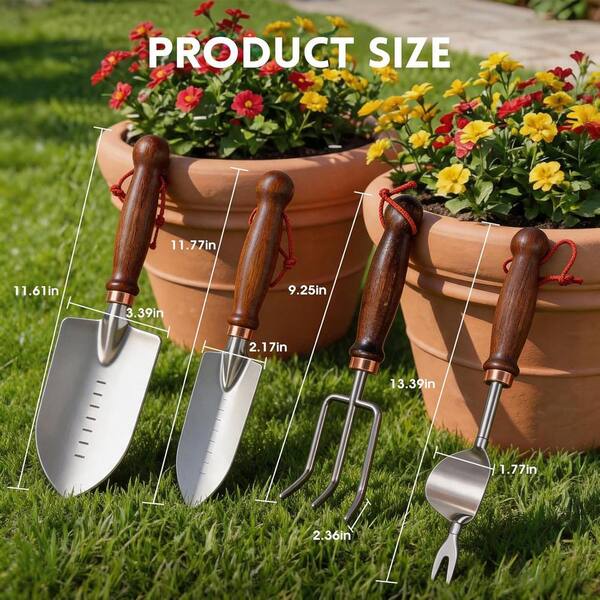 Misopily 4 Piece Garden Tool Set with Wooden Handles Shovel Rake