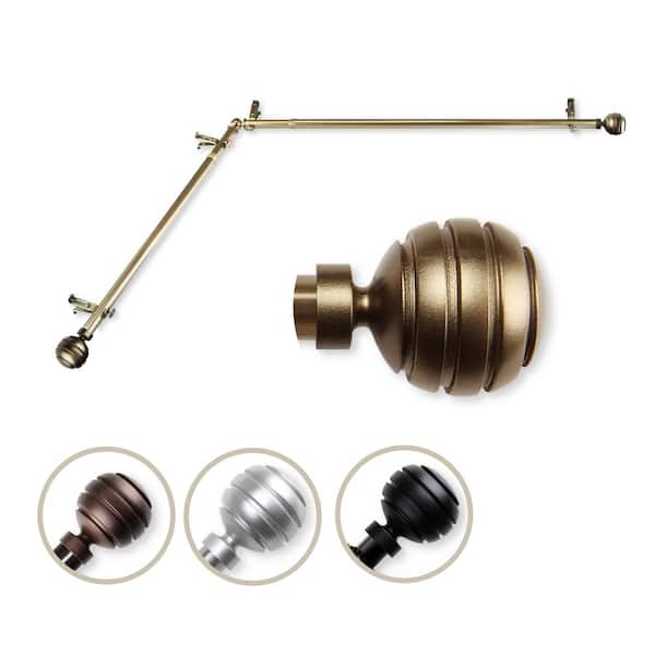 Rod Desyne 13/16" Dia Adjustable 120" to 170" Single Corner Window Curtain Rod in Cocoa with Poise Finials