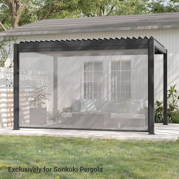 13 ft. Adjustable Height Multifunctional Pull-Down Privacy Screen for Pergola Accessories, Charcoal Gray
