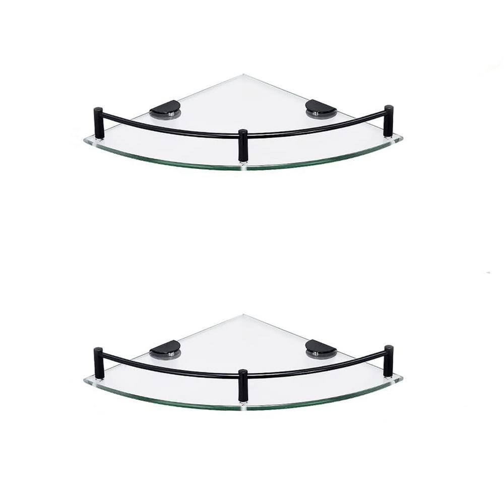 11.2 in. W x 11.2 in. D Decorative Wall Shelf, Black Bathroom Glass Floatin
