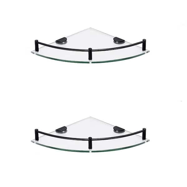 Cubilan 11.2 in. W x 11.2 in. D Decorative Wall Shelf, Black Bathroom Glass Floating Shower Shelves 2-Pack