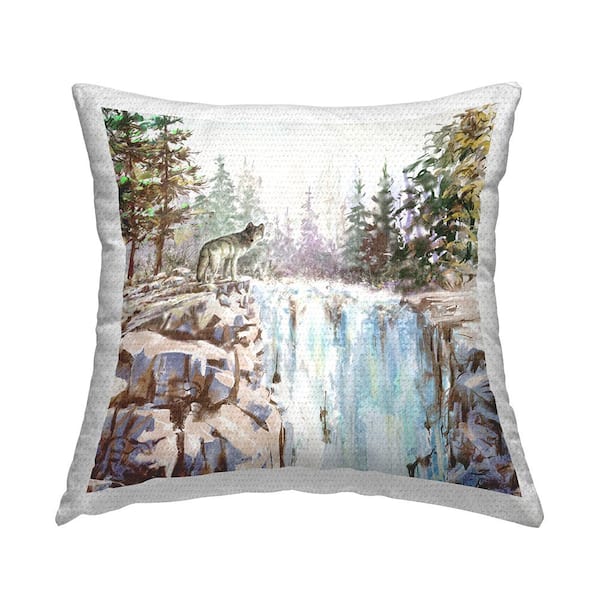 Stupell Industries Waterfall Wilderness Woodland Wolf Multi-Color Square Outdoor Throw Pillow