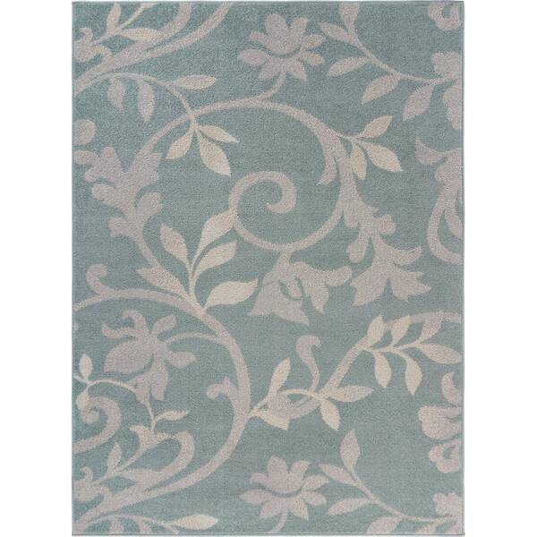 LR Home Meadow Sky Blue 7 ft. 9 in. x 9 ft. 5 in. Tropical Botanical Vines Area Rug