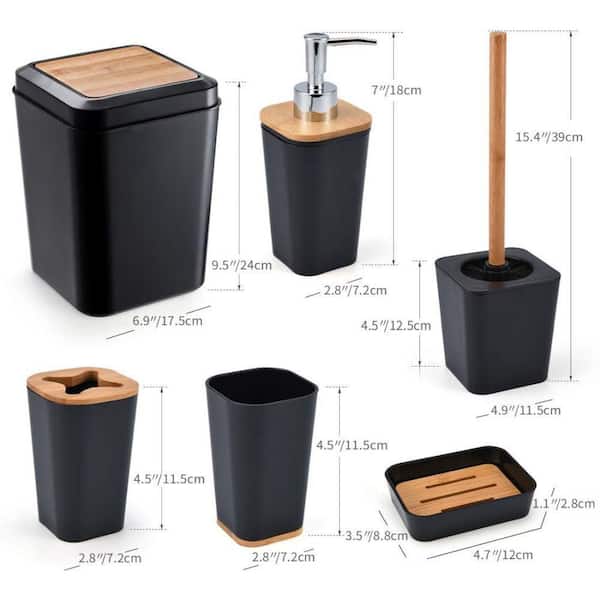 RQYIXI Bathroom Accessories Set 4 Pcs Toothbrush Holder Soap Dispenser  Ceramic and Wood Bathroom Set Contain Toothbrush Cup Soap Dish Tumbler Black