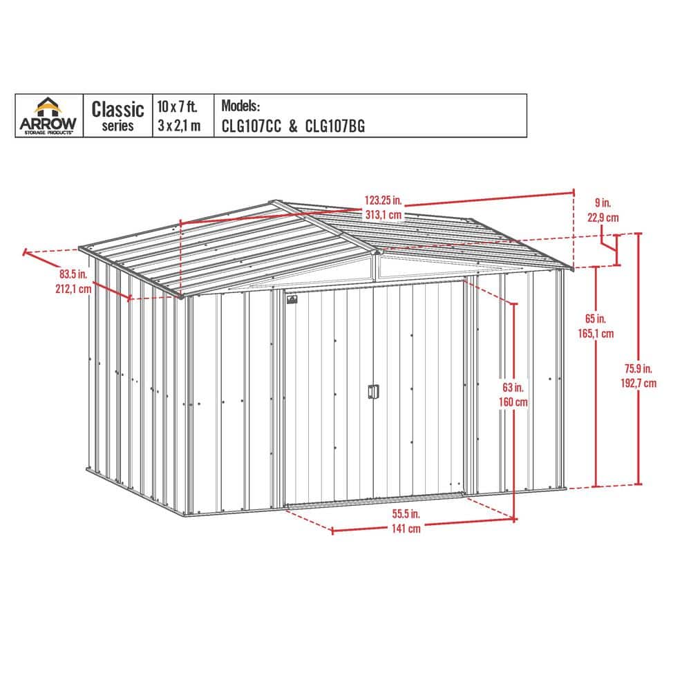 10 ft. x 7 ft. Blue Grey Galvanized Steel Storage Shed