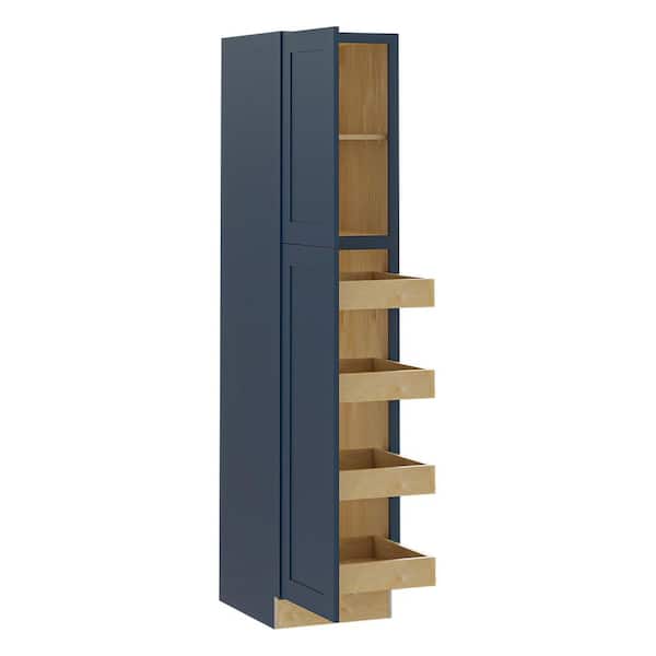 Home Decorators Collection Newport 18 in. W x 24 in. D x 84 in. H Assembled Plywood Pantry Kitchen Cabinet in Mythic Blue with 4ROT Soft Close LH