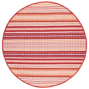 Montauk Orange/Ivory 6 ft. x 6 ft. Striped Triangle Round Area Rug