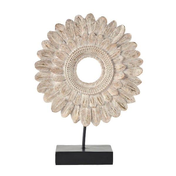 Litton Lane 4 in. x 17 in. Cream Resin Feather Ring Bird Sculpture with Black Stand