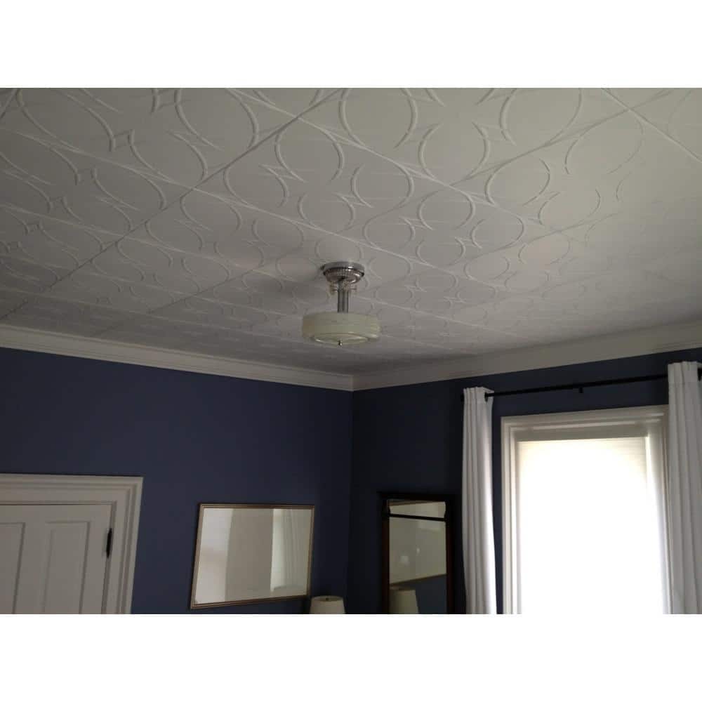 Plain White Polystyrene Glue-Up Ceiling Tile with Circles and Stars Design