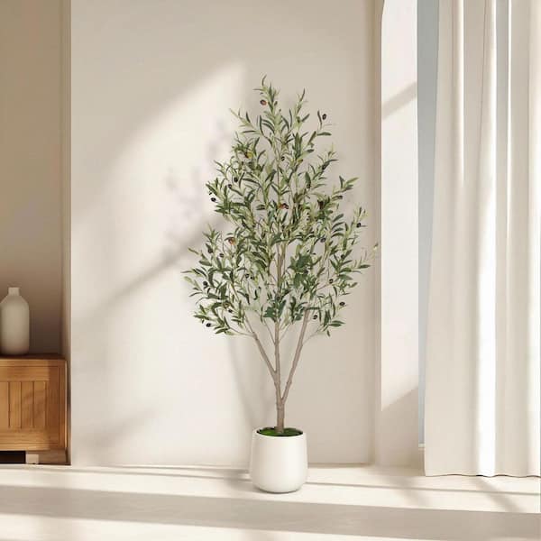 Romswi 7 ft. Artificial Olive Tree Indoor, Tall Faux Olive Silk