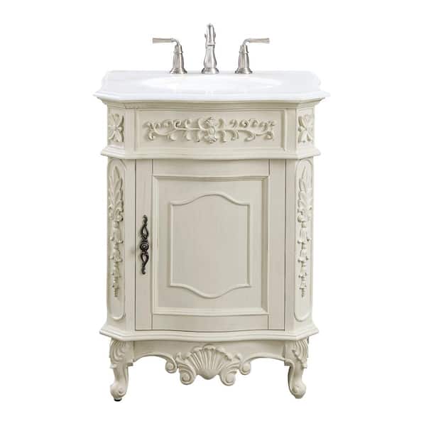 Winslow 26 in. Single Sink Freestanding Antique White Bath Vanity with White Marble Top (Assembled)