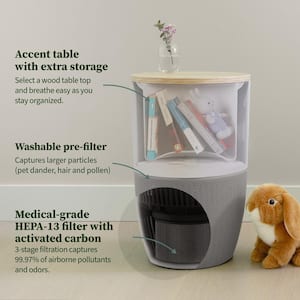 Bloom HEPA-13 Air Purifier with Oak Accent Table, AutoDetect to Remove Dust, Smoke, Allergens and Odors - 1517 sq. ft.