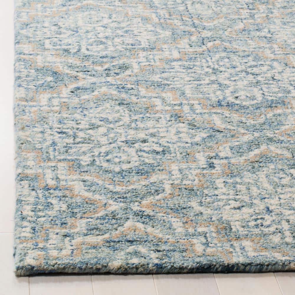 95" Square Blue Wool Tufted Handmade Reversible Rug